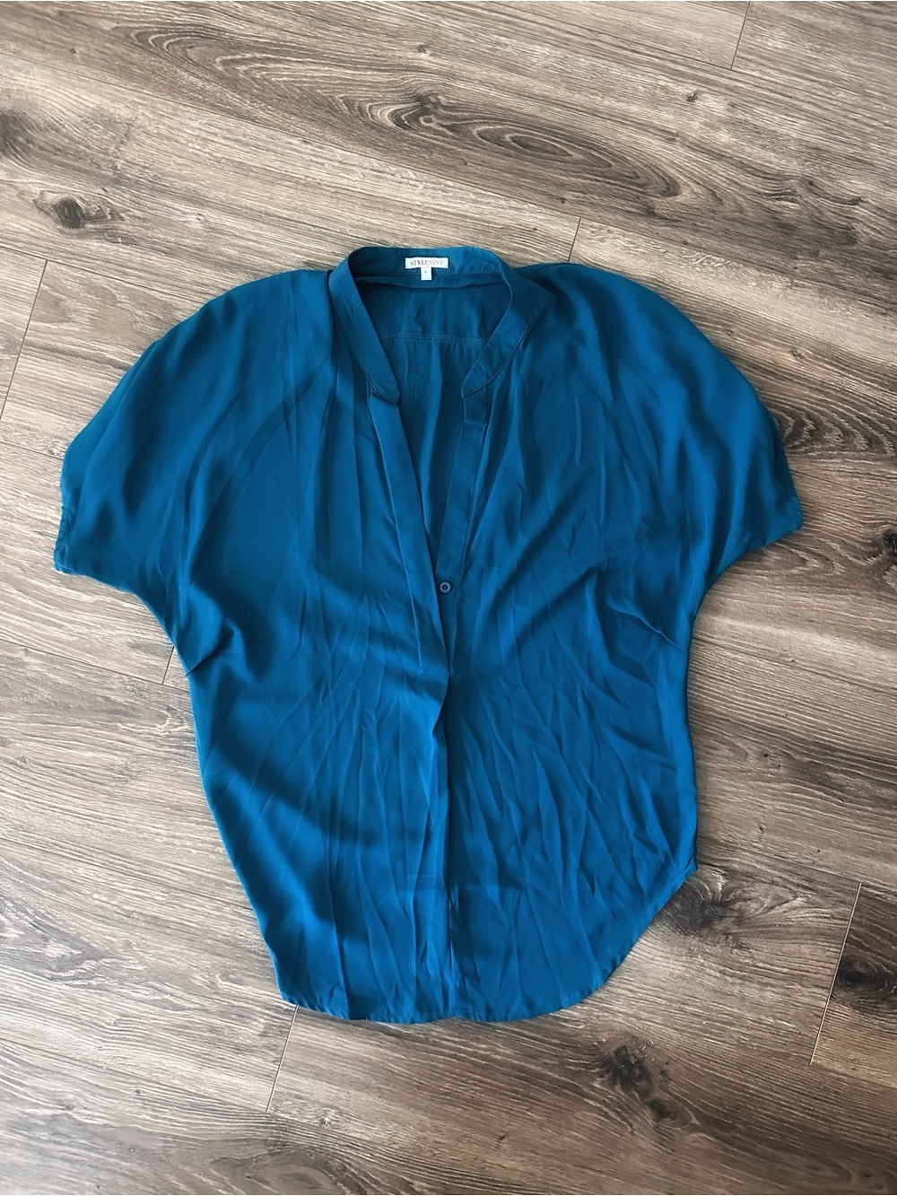 StyleMint Teal Short-Sleeve V-Neck Blouse